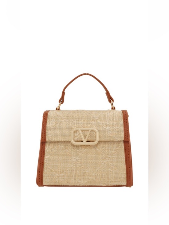 ShopEvelynne Handbags - ShopEvelynne Beige Straw Satchel with Tan Trim